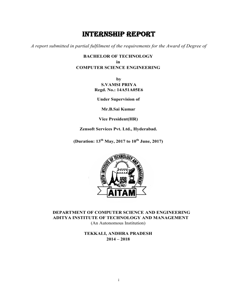 Internship Report sample 2