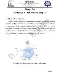 Vectors and The Geometry of Space -Chapter One