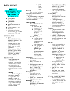 Earth's Life Support Characteristics