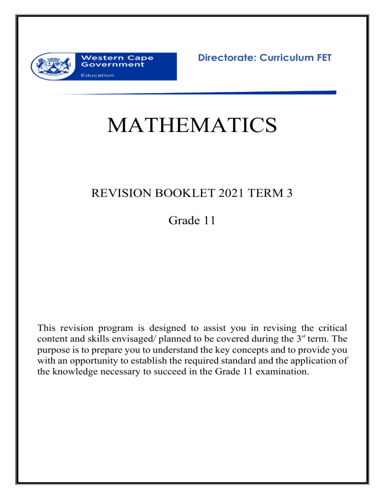 grade 11 mathematics topics term 3