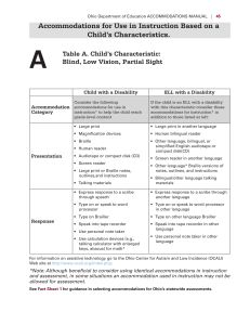 Accommodations for Use in Instruction Based on a Child’s Characteristics