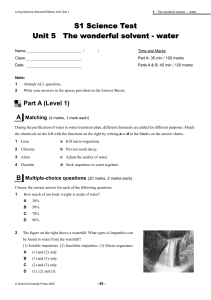 S1 Science: Water as a Solvent - Unit Test