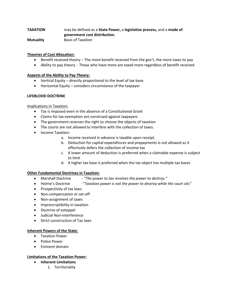 TAX Summary Notes 1 