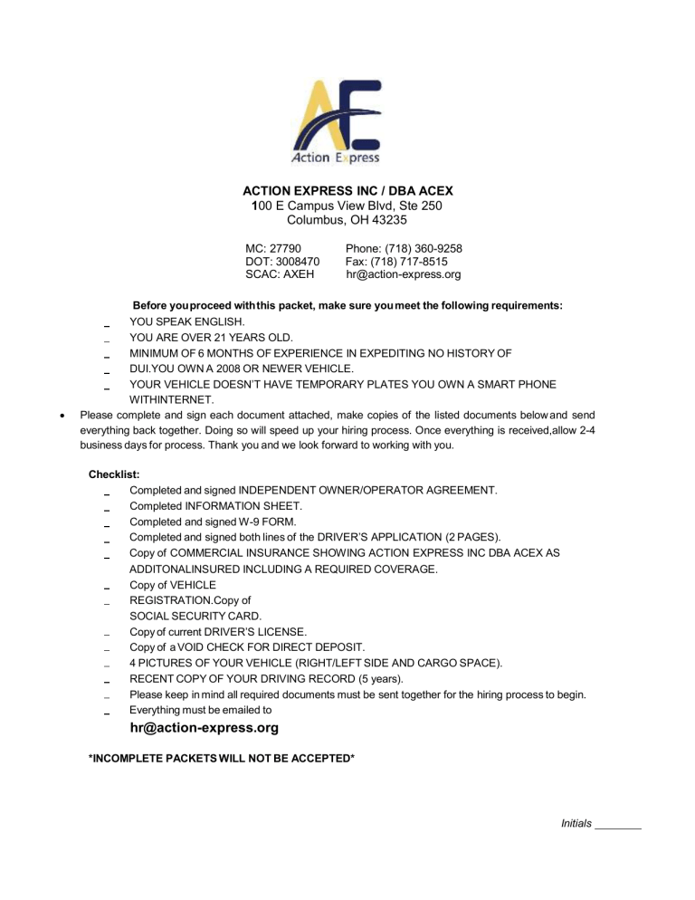 OWNER OPERATOR AGREEMENT 2022