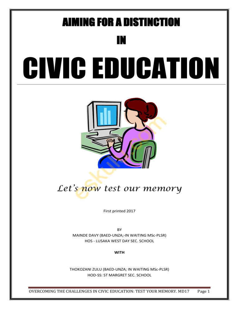 Grade 10 To 12 Distinction In Civic Education