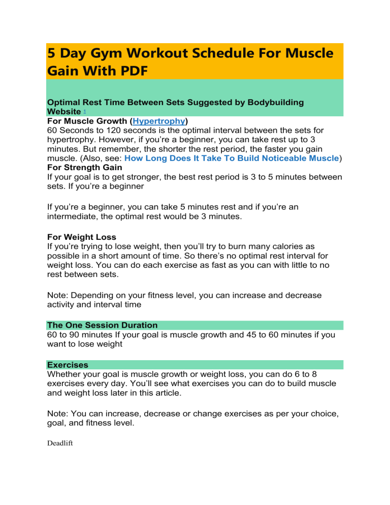 5 Day Gym Workout Schedule For Muscle Gain With PDF min
