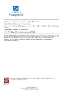 Shane, S., & Venkataraman, S. (2000) The Promise of Entrepreneurship as a Field of Research. Academy of Management Review 25(1), pp. 217-226.