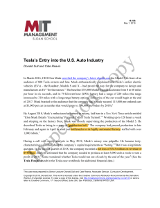 Tesla's Entry into the U.S. Auto Industry.IC 
