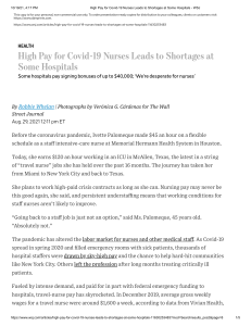 High Pay for Covid-19 Nurses Leads to Shortages at Some Hospitals - WSJ