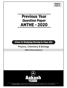 Paper-3 ANTHE-2020 (XI moving to XII) Medical Code-I 0