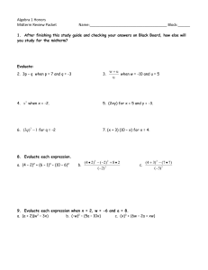 Algebra 1 Honors Review Questions