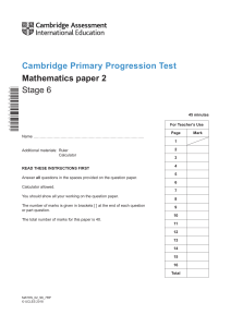 Cambridge Primary Progression Test - Mathematics 2018 Stage 6 - Paper 2 Question