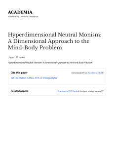Hyperdimensional Neutral Monism A Dimensional Approach to the Mind'Body Problem