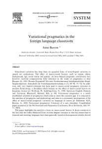 Variational Pragmatics in Foreign Language Classroom