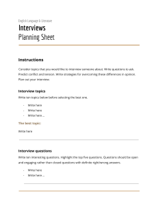 Interview planning sheet - Formative assessment
