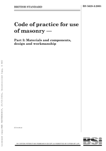 BS 5628-3 2001 - Code of practice for use of masonary - Part 3. Materials and components, design and workmanship