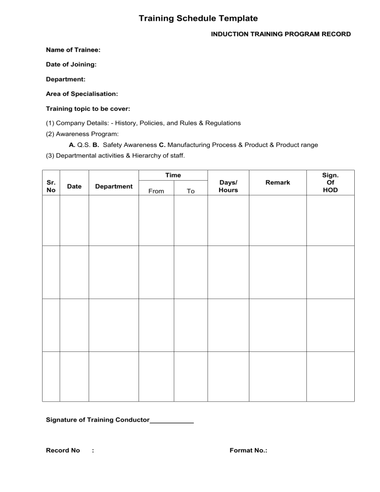 Training Schedule Template