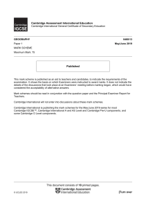 Cambridge IGCSE Geography 0460/13 Mark Scheme May/June 2019