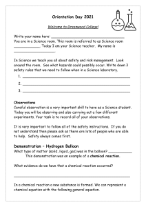 year 6 Science Orientation Day booklet 2021