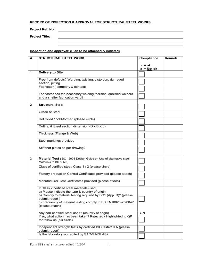 Structural Steel Scope Checklist PDF Revision