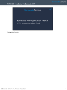 WAF01 Barracuda Web Application Firewall Foundation -Student Guide