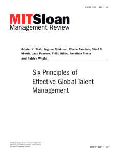 Six Principles of Effective Global Talent Management Stahl & Bjorkman et al
