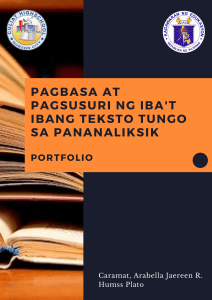E- Portfolio sa Pagbasa at Pagsusuri ng Iba't Ibang Teksto Tungo sa Pananali