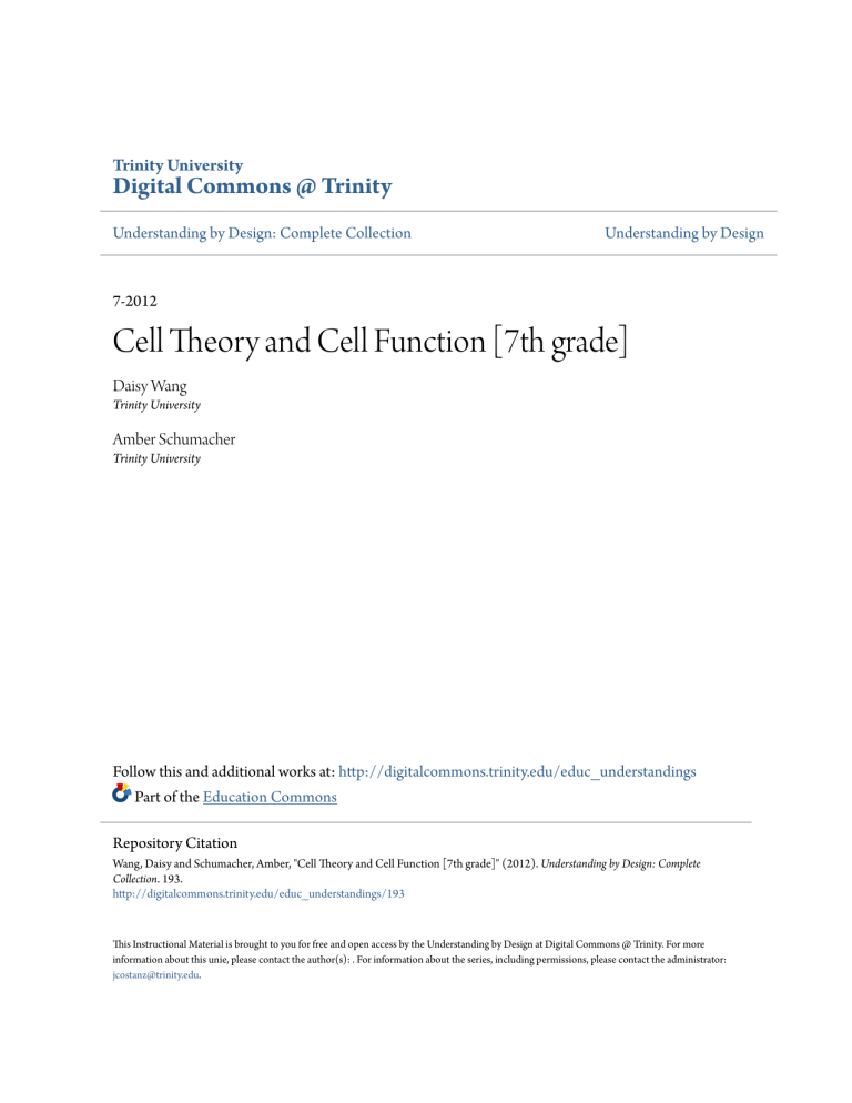 Cell Theory And Cell Function 7th Grade
