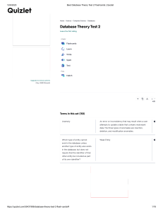 Best Database Theory Test 2 Flashcards   Quizlet