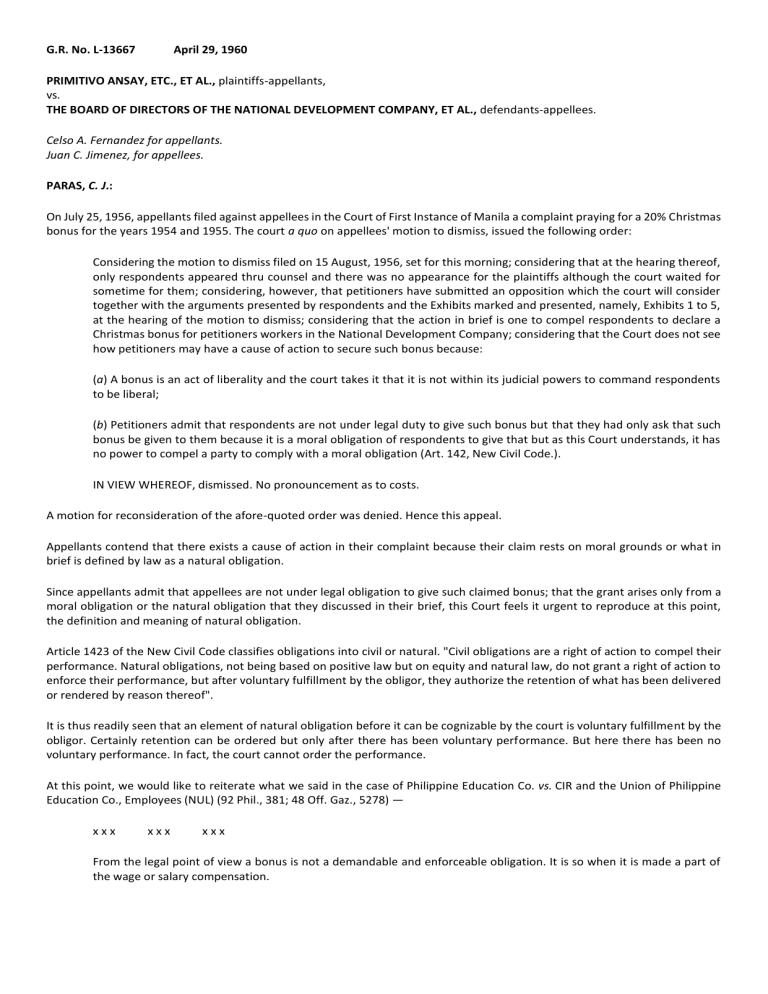  1 Ansay Vs Board Of Directors G R No L 13667 