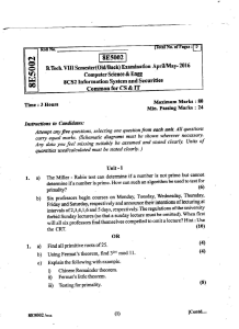 B.TECH VIII SEMESTER(OLD-BACK) COMPUTER SCIENCE & ENGG. 8CS2 INFORMATION SYSTEM AND SECURITIES COMMON FOR CS & IT