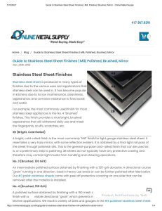Guide to Stainless Steel Sheet Finishes   Mill, Polished, Brushed, Mirror - Online Metal Supply