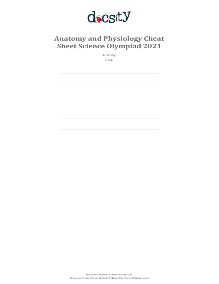 docsityanatomyandphysiologycheatsheetscienceolympiad2021