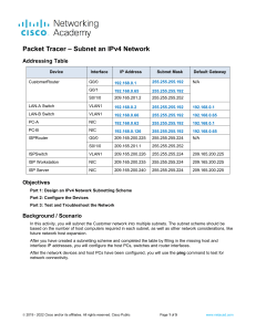 11.5.5 Packet Tracer - Subnet an IPv4 Network