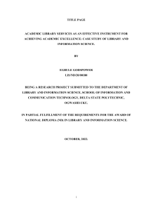 ACADEMIC LIBRARY SERVICES AS AN EFFECTIVE INSTRUMENT FOR ACHIEVING ACADEMIC EXCELLENCE CASE STUDY LIBRARY SCIENCE