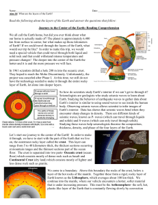 layers of the earth reading comprehension worksheet 1 