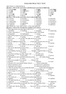 English Practice Test: Phonetics, Vocabulary, Grammar