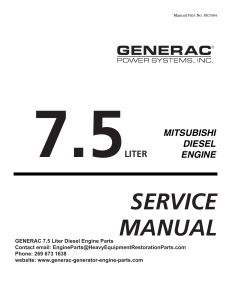 GENERAC 7.5 Liter Diesel Engine Service Manual Reference Mitsubishi 6D16-T 6D162PT 6D162PT041