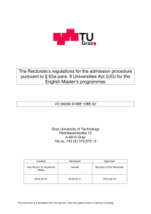 Admission procedure English masters programmes TU Graz Regulations