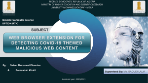 Presentation Theme Malicious Web Content Themed Covid19 by Belouadah Khalil & MOhamedSalem
