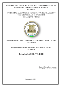 Raqamli qurilmalarni loyihalash: 1-laboratoriya ishi