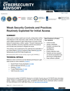 CSA WEAK SECURITY CONTROLS PRACTICES EXPLOITED FOR INITIAL ACCESS