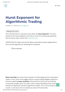 Hurst Exponent for Algorithmic Trading - Robot Wealth