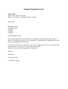 Sample resignation letter 1