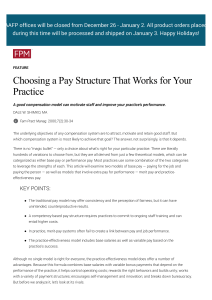 Pay Structure Options for Medical Practices