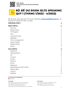 BỘ ĐỀ IELTS SPEAKING QUÝ 1 (THÁNG 1 - 4 2022)