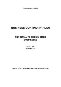 Business continuity plan