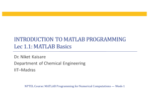 MATLAB Programming Basics: Lec 1.1