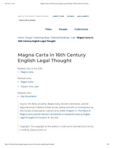 Magna Carta in 16th Century English Legal Thought - Online Library of Liberty