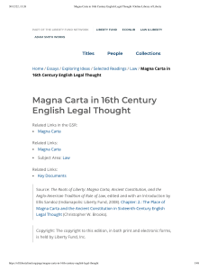 Magna Carta in 16th Century English Legal Thought